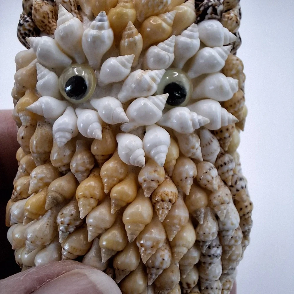 Seashell Owl Handcrafted Folk Art Figurine Vintage Beach Decor Shelf 2